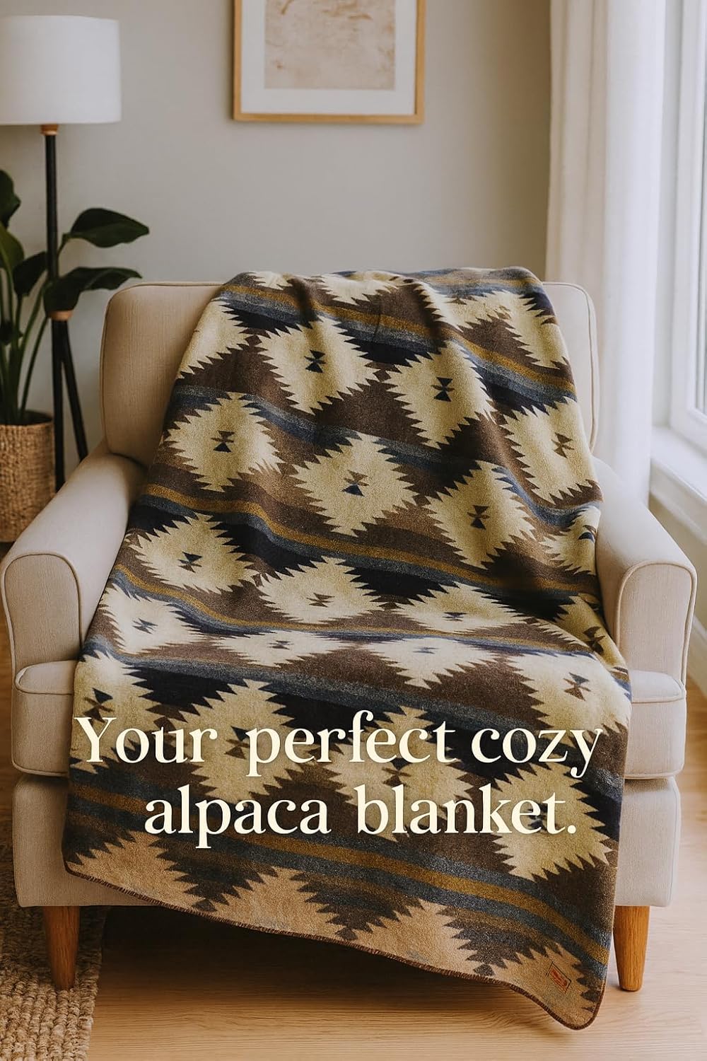Alpaca Wool Blanket, Queen Size 94 x 78, Reversible 2 in 1, Thick and Ultra Soft, Hypoallergenic, Non-Itchy, Handmade in Ecuador. Premium Alpaca Wool Thtow Blanket for Cozy Comfort. (Blue and Brown)