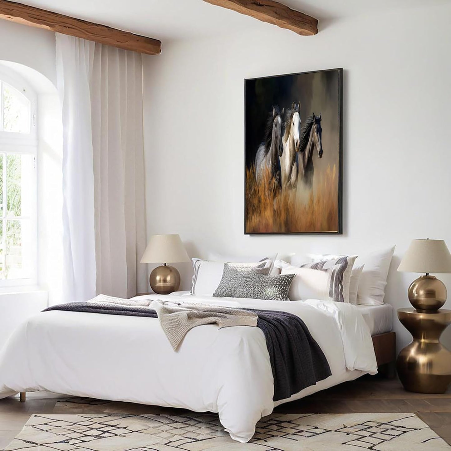 GDJSMIN Grassland Animal Scene Wall Art, Horses Galloping Poster for Reading Room Living Room Decor 12x 16 inch Unframed