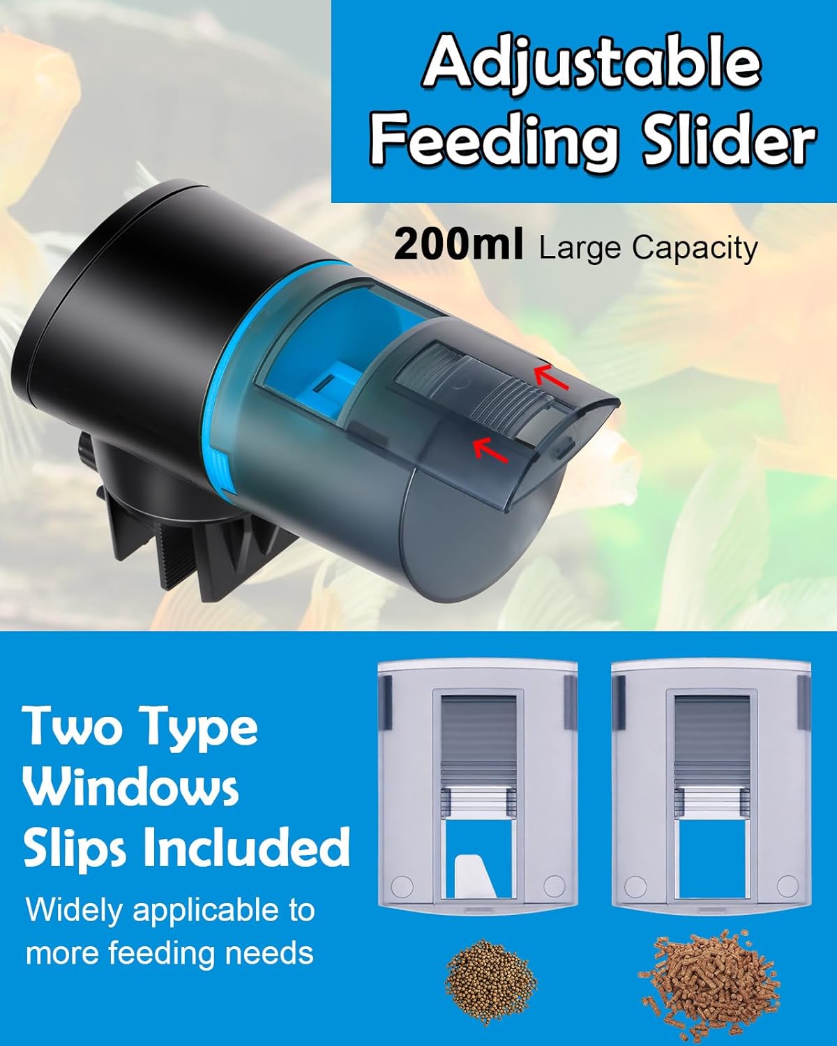 Automatic Fish Feeder for Aquarium - Rechargeable Fish Food Auto Dispenser Vacation Turtle Feeder with USB Charger Cable，LCD Screen, Customized Schedule (Blue)