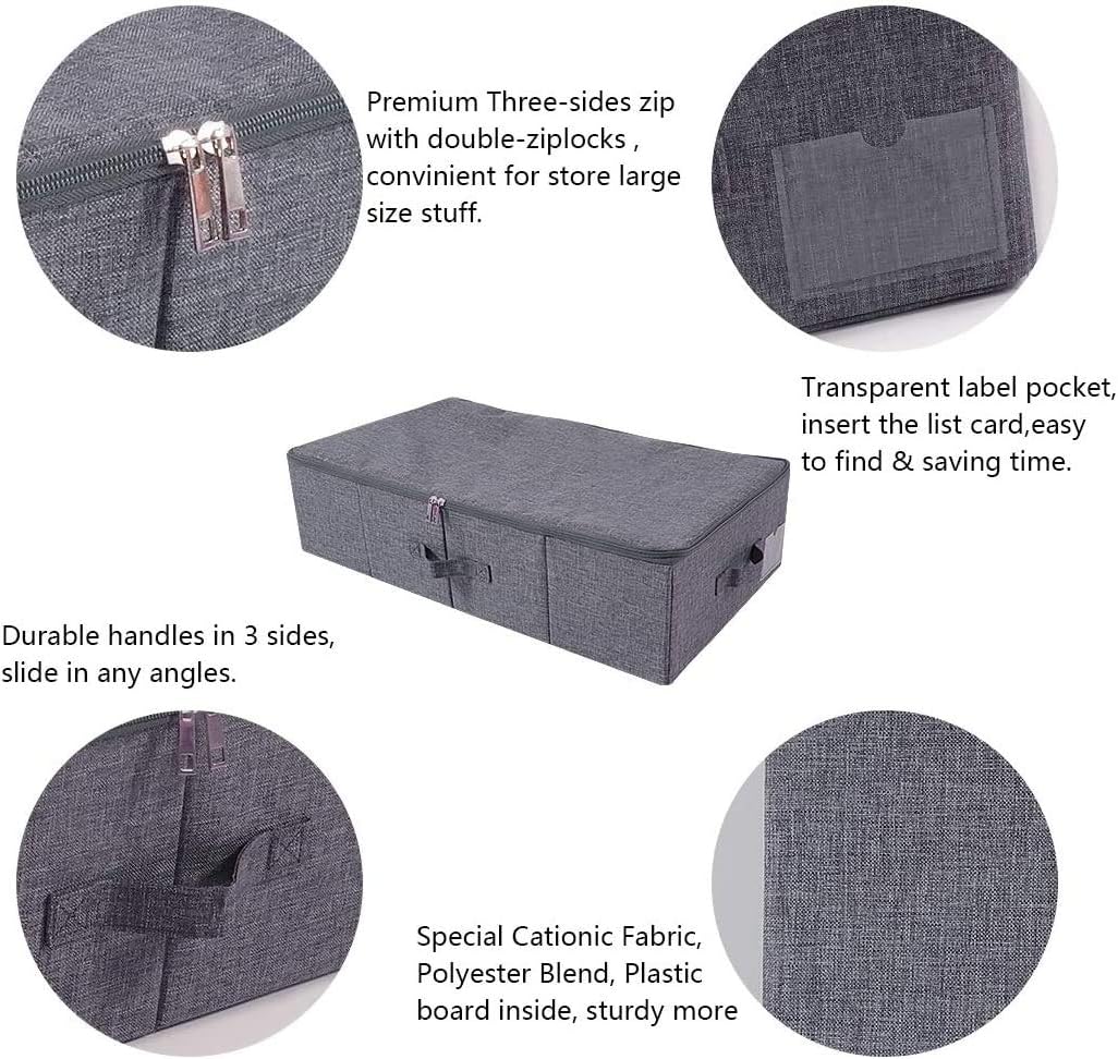 iwill CREATE PRO Pack of 2, Rigid Underbed Storage Boxes with Zip Lid for Clothes, Bedding Sheets, Blankets Organiser, Black Gray