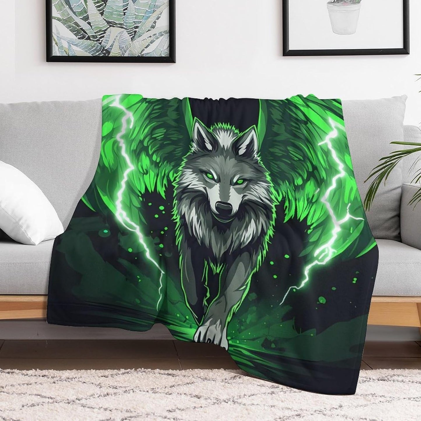 Wolf with Wing Throw Blanket for Couch Bed Plush Cozy Fuzzy Flannel Blanket for All Season 70"x80"