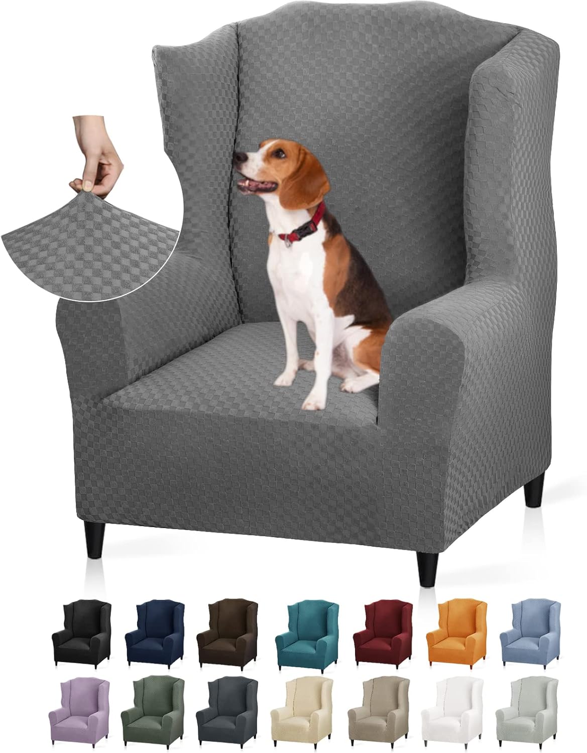 YEMYHOM 1 Piece Stretch Wingback Chair Slipcover Latest Jacquard Design Wing Chair Cover Non Slip Furniture Protector with Foam Rods for Living Room (Wing Chair, Light Gray)