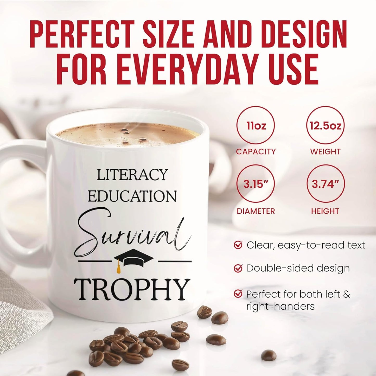 Literacy Education Graduation Mug - Reading Advocate Coffee Cup - Educator Funny Gift From Colleagues - Teaching Tea Mugs - Book Lover Cups - 11 Oz Ceramic Gifts For Graduates, Birthday, Him, Her