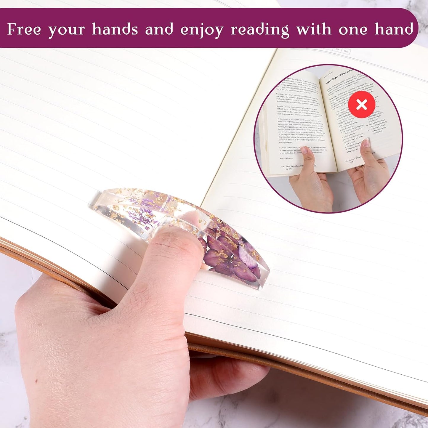 4 Pcs Books Page Holder Dried Flower Resin Transparent Bookmark Thumb Bookpage Holder Reading Accessory Book Clips to Hold Books Open Book Accessories Gift for Reading Lovers Teachers Students