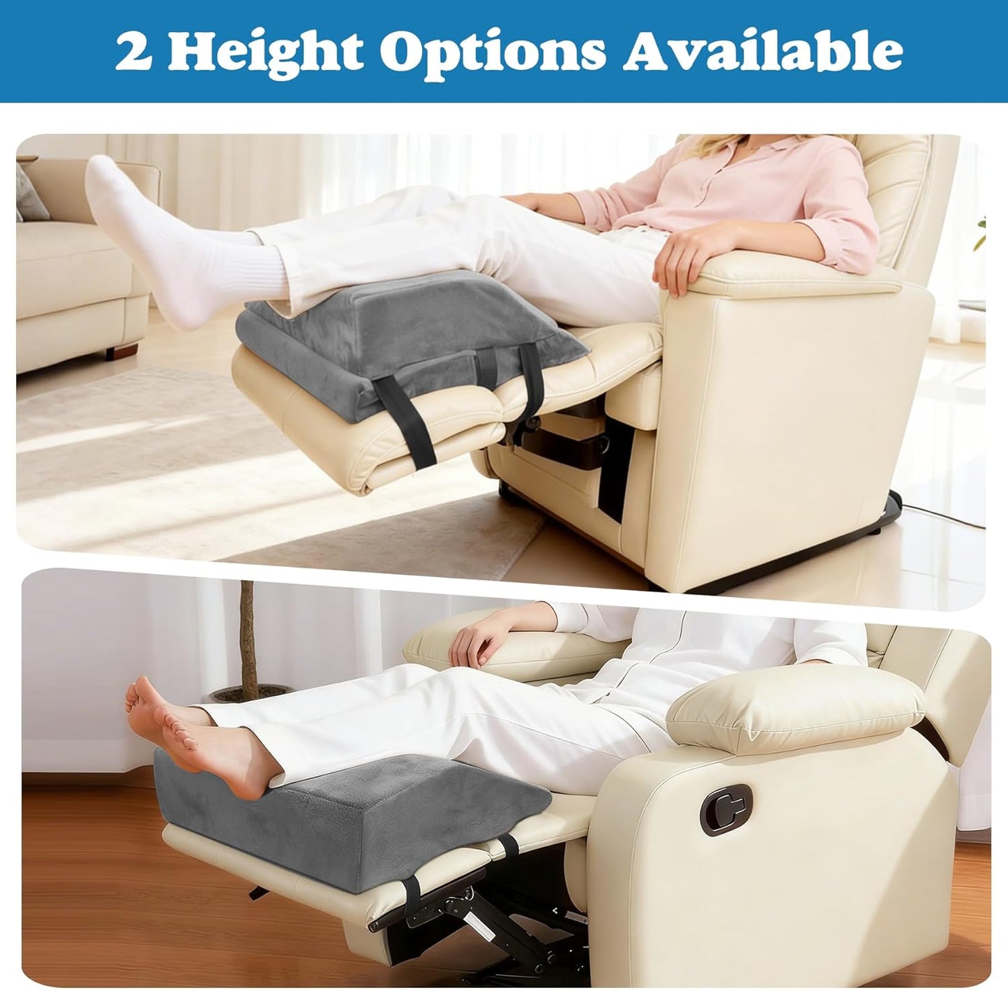 Wedge Adjustable Recliner Leg Rest Cushion 6inch Thick Recliner Foot Rest Cushion with High Elastic Foam and Straps Multipurpose Leg Elevating Pillow for Chair Sofa Bed Couch