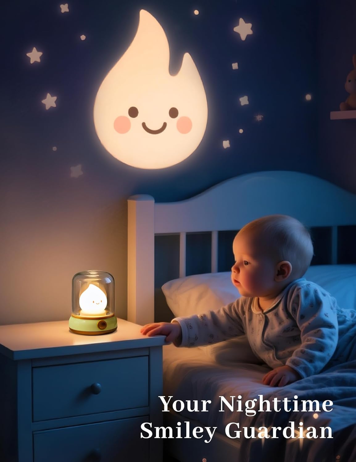 Chibi Flame Lamp, Sleep White Noise Machine Night Light,Waterproof Shower Lamp5 White Noise with 4 Level Volume Adjustment, Rechargeable Lamp,Decor,Gift for Girls