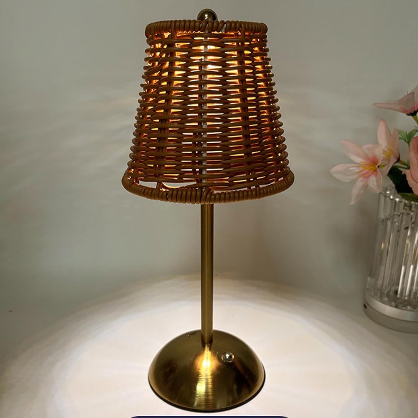 Rattan Table Lamp, Vintage Rattan LED Rechargeable Reading Light, 3 Color Temperatures Dimmable Bedside Lamp, Wicker Night Light for Bedroom, Living Room, Office (Brown Lampshade)