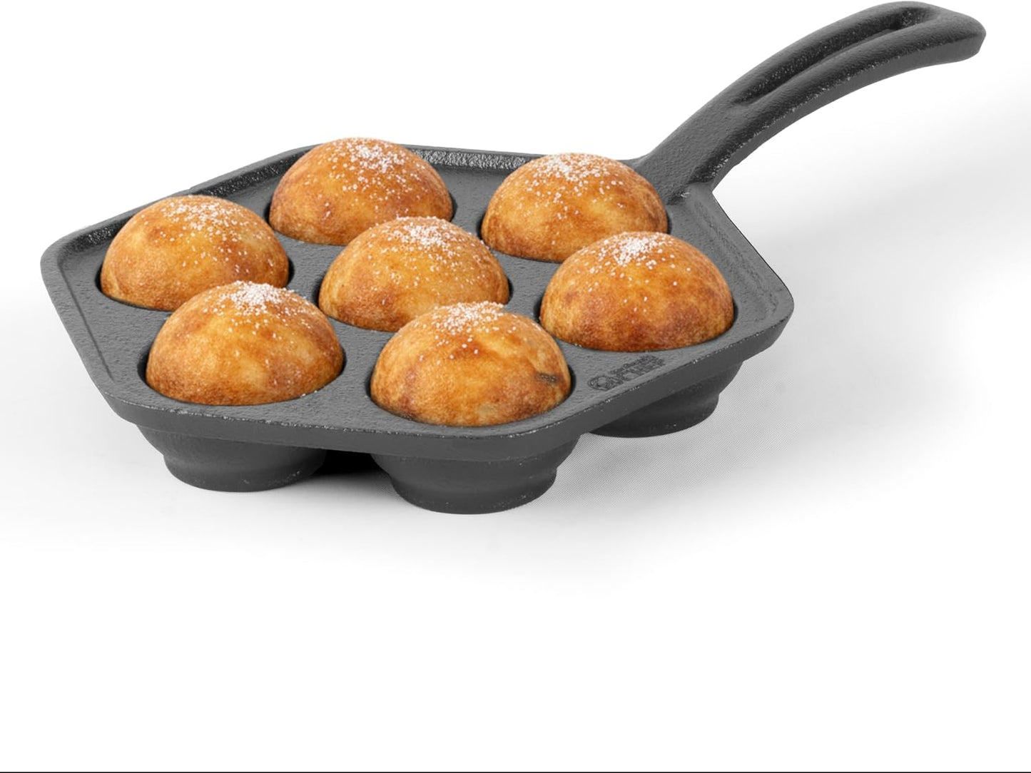 Commercial CHEF Danish Aebleskiver Pan, Pre-Seasoned Cast Iron, Seven Sections For Mini Puffs and Pancake Balls, Works on All Cooktops Including Induction, Outdoor Cookware for Grills, CHCI4105
