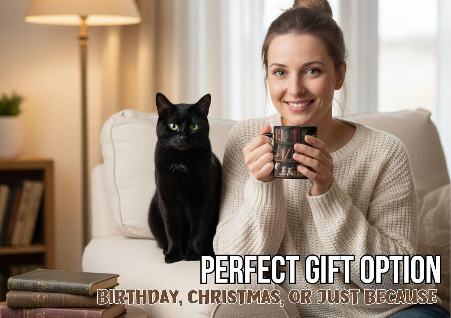 Onebttl Cat Gifts Coffee Mug, Heat Sensitive Magic Mug for Book Lovers, Friends on Birthday, Christmas, Funny Bookish gifts, 12oz