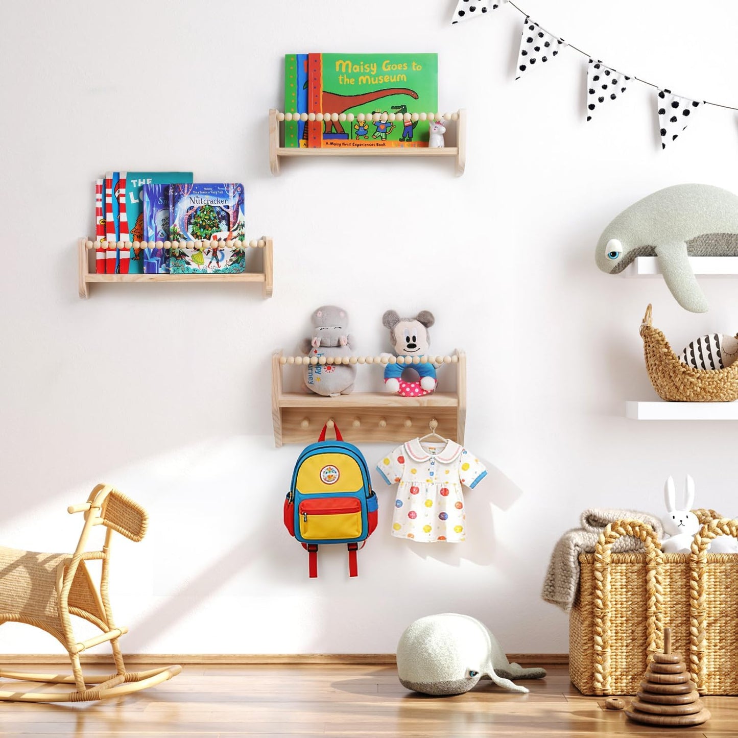 Nursery Floating Shelves for Kids Rooms – 16 Inches Floating Wall Bookshelves, Space - Saving for Kids Room, Bedroom and Study Room,Set of 3