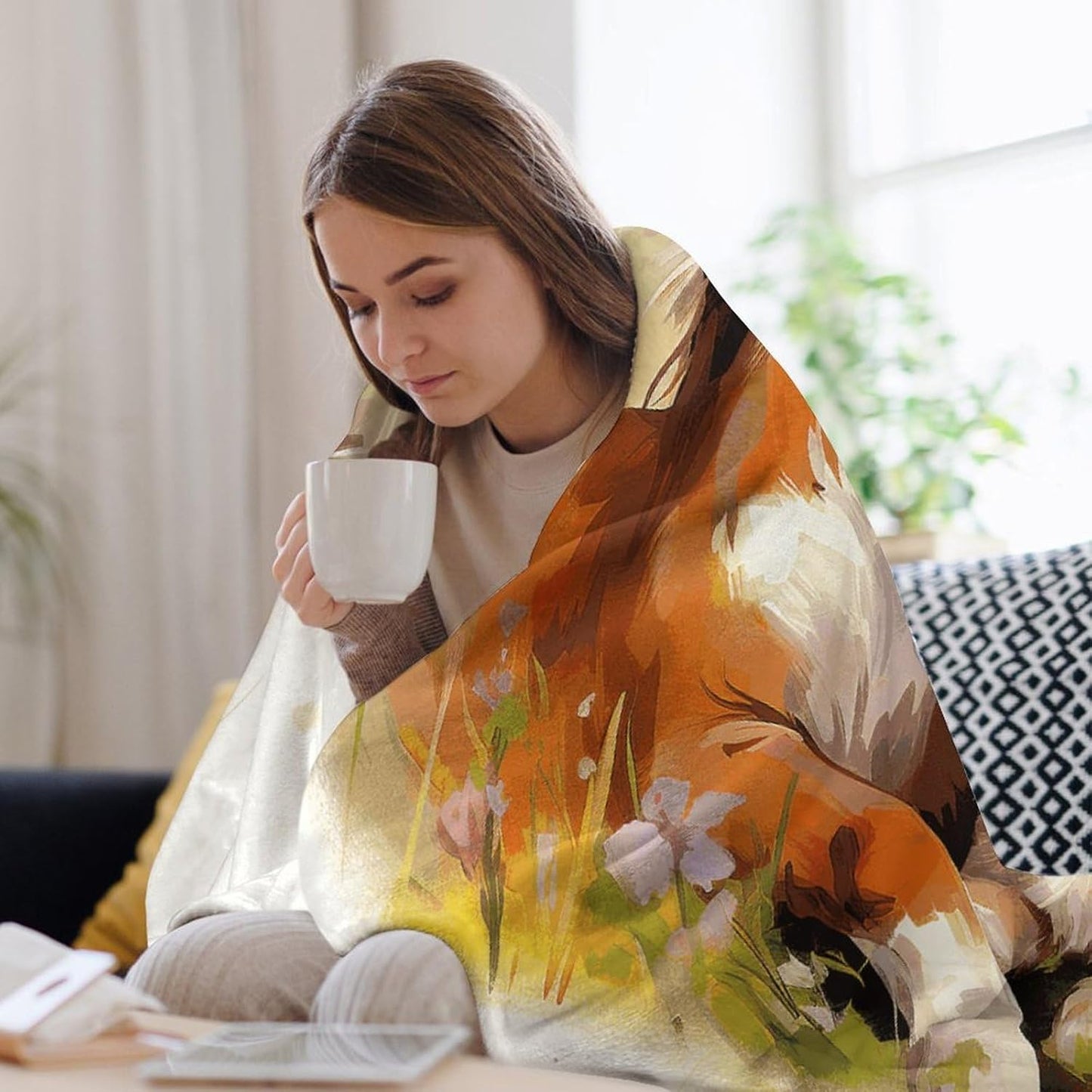 Cute Horse and Cat Throw Blanket for Couch Super Soft Warm Lightweight Throw Blankets Cozy Flannel Bed Blanket Cute Decorative Blankets for All Seasons Home Decor Gift 40"*50" （100 * 130cm）