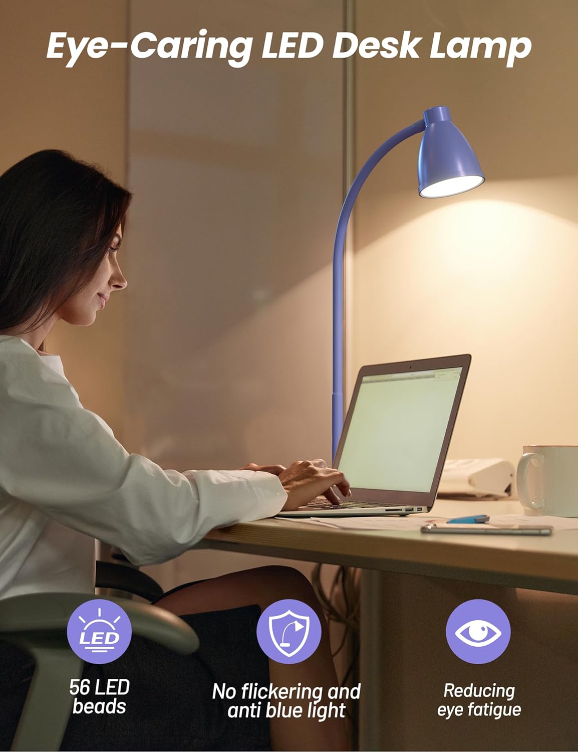 BOHON LED Desk Lamp with USB Charging Port, 3 Color Modes Fully Dimmable Reading Lamp, Auto Dimming Task Lamp, Flexible Neck Table Light for Office Dorm Bedside, Adapter Include