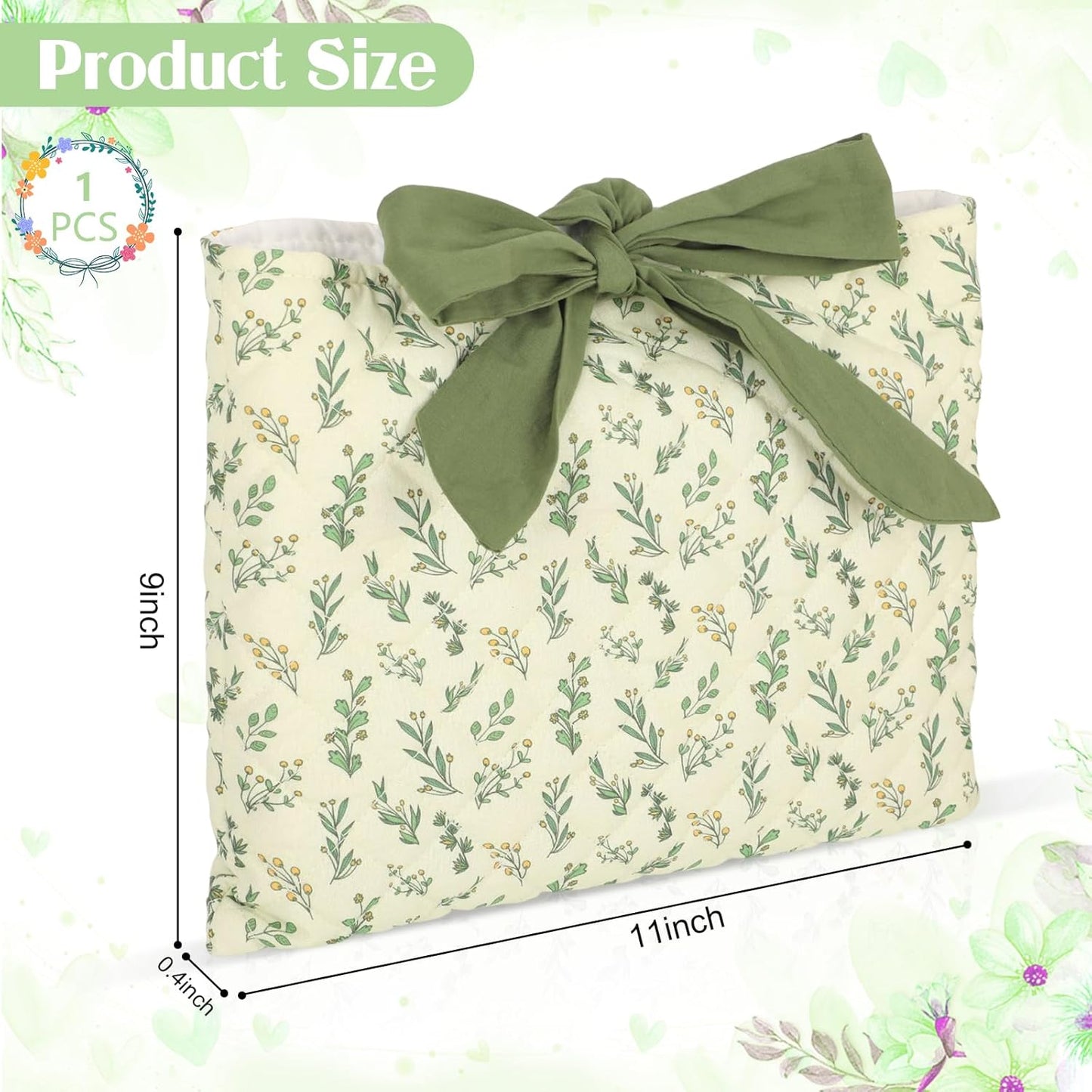 Quilted Bow Bible Sleeve Book Cover - Internal Storage Pocket, Flower Bible Sleeve Cover for Women, Washable for Paperbacks Pouch with Pockets, for Women Girls Book Lover Gifts