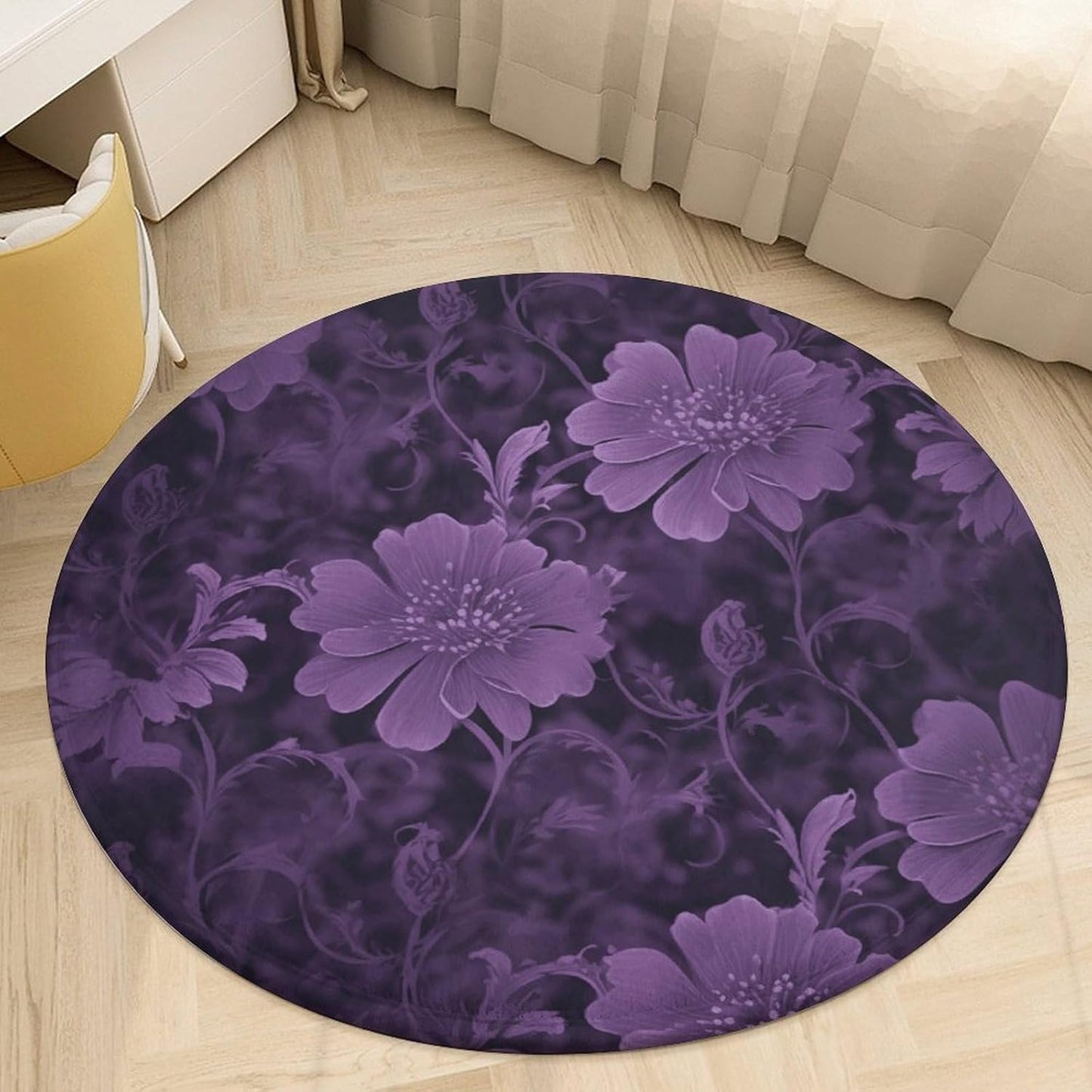 Purple Circle Rug Retro Luxury Coral Velvet Floor Mat Non Slip Soft Indoor Floor Carpet Comfy Thickened Area Rugs Modern Aesthetic Minimalist Carpets for Home Decor