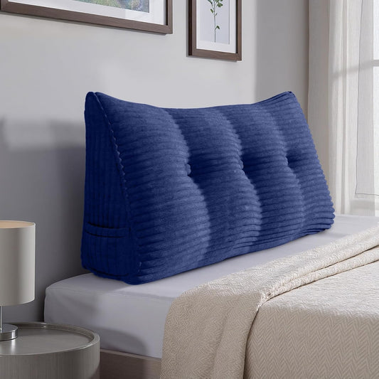 Headboard Pillow Twin Triangular Wedge Pillow for Headboard Bolster Pillow for Bed Sofa Daybed Pillow for Sitting Up Reading or Working with Removable Cover, Blue