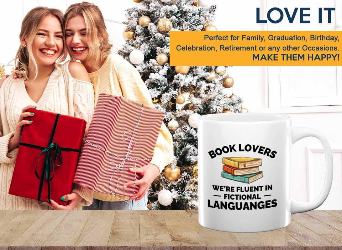 Book Lover Coffee Mug 11oz White - fluent in fictional - Gift For Poets Bookish People Bibliophile Librarian Book Club Reader