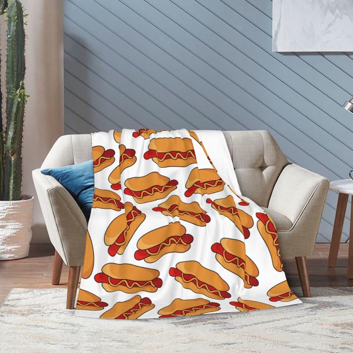 Hot Dog Food Throw Blanket Super Soft Warm Bed Blankets for Couch Bedroom Sofa Office Car, All Season Cozy Flannel Plush Blanket for Girls Boys Adults, 60"X50"
