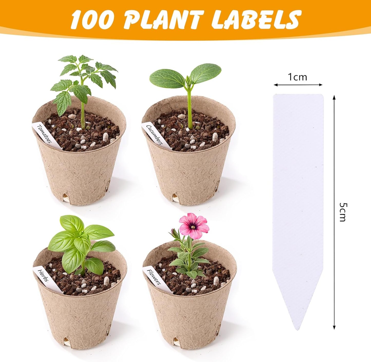 90-Pack 3.15 Inch Peat Pots for Seedlings with 100Plant Labels, Seed Starter Pots with Drainage Holes, Nursery Pots for Garden Planting