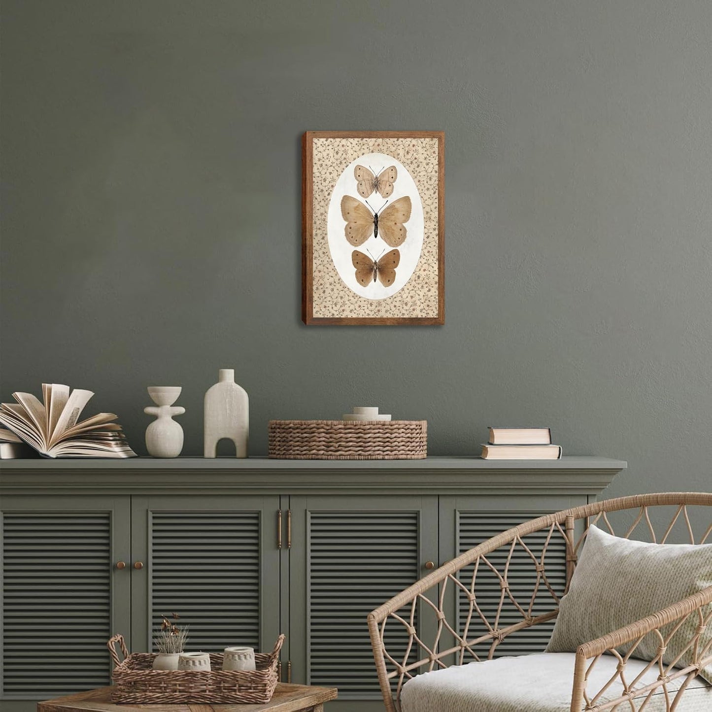 Butterfly Wall Art Prints Nature Vintage Preppy Moth Canvas Gifts Posters Wall Decor Dark Moody Insect Artwork Small Cottagecore for Bedroom Bathroom Kitchen Office Hoom Decor 8x10inch Wood Framed
