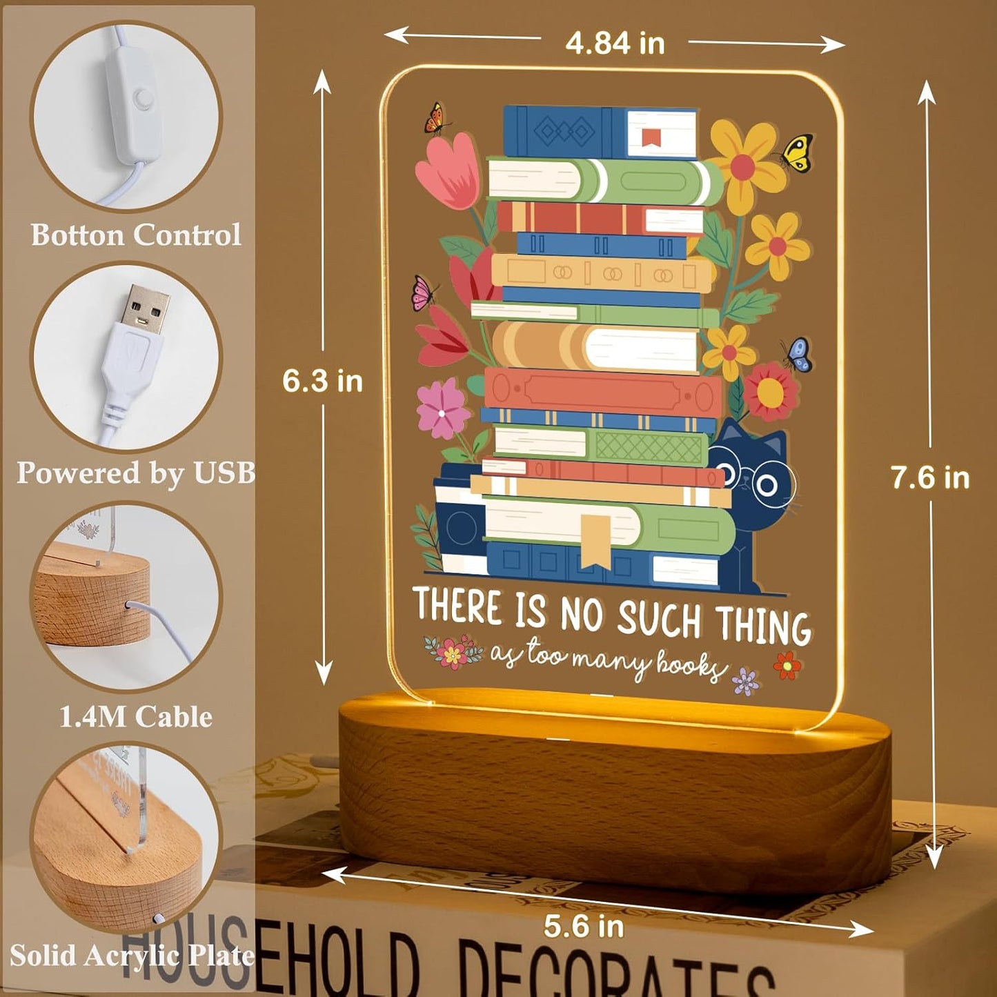 Bookish Gifts for Readers, Book Lovers Gift for Women LED Night Light, Unique Birthday Present for Reading Lovers Friends, Bookworms, Librarians, Women, Book Club Accessories - There Is No Such Thing