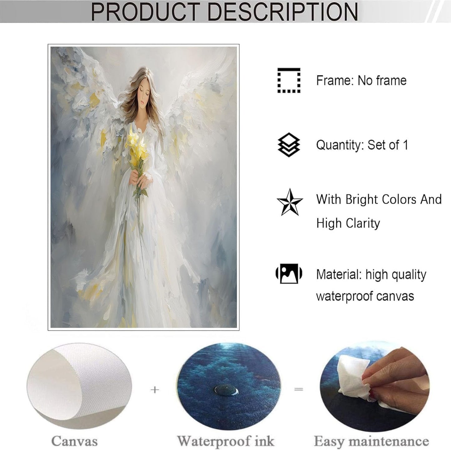 GDJSMIN Dreamy Style Wall Art, White Angel Yellow Flowers Poster for Reading Room Living Room Decor 16x 24 inch Unframed