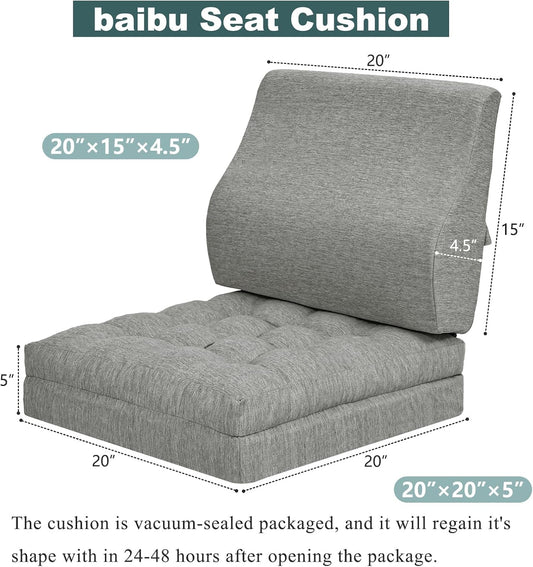 baibu Memory Foam Recliner Cushions with Lumbar Support Pillow Set for Elderly, 20x20x5 Inch Dual-Layer Design Non-Slip Recliner Seat Cushion & Back Support Pillow for Reduce Hip & Lumbar Pain, Grey
