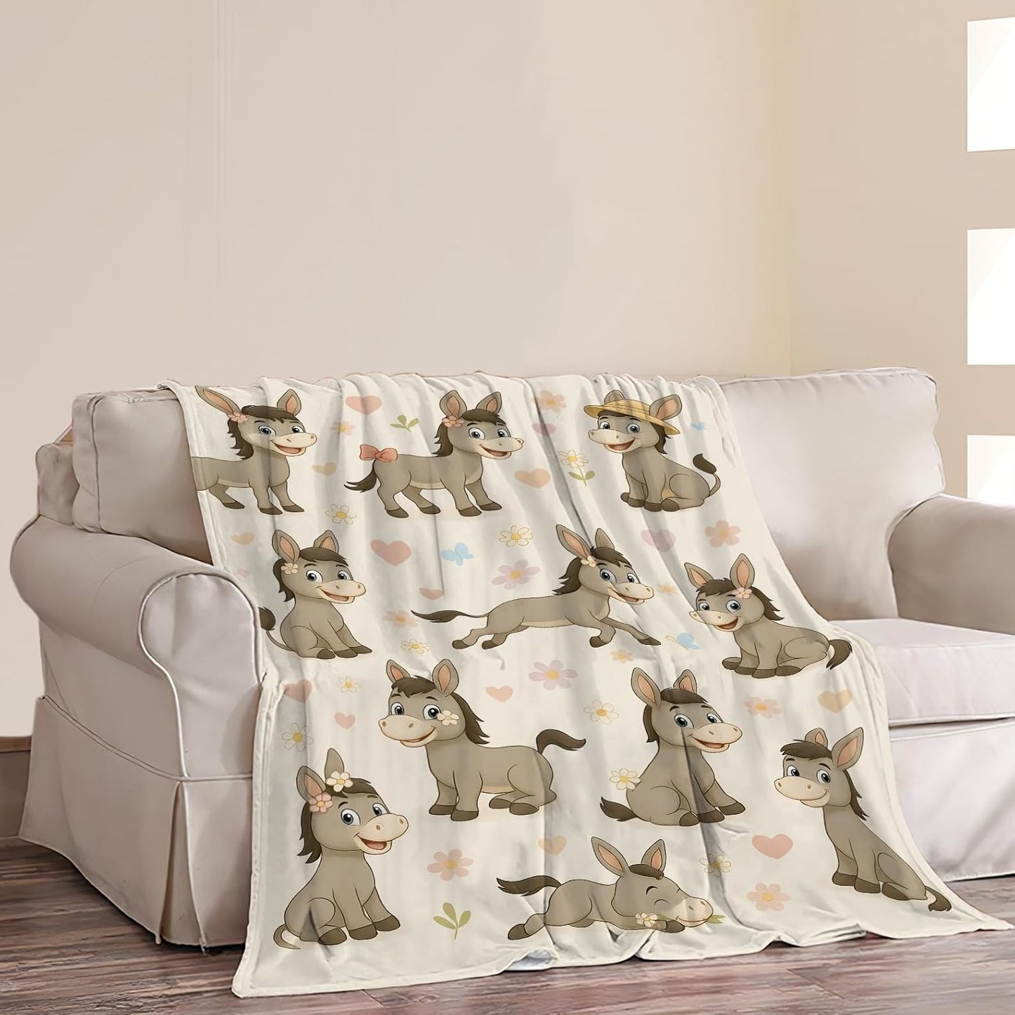Cute Donkey Throw Blanket Funny Animal Donkey Blanket Soft Cozy Fleece Fuzzy Plush Warm Stuff Bedding Nursery Toddler Baby Blankets Gifts for Boys Girls Kids Adult Men Women 40"X50"