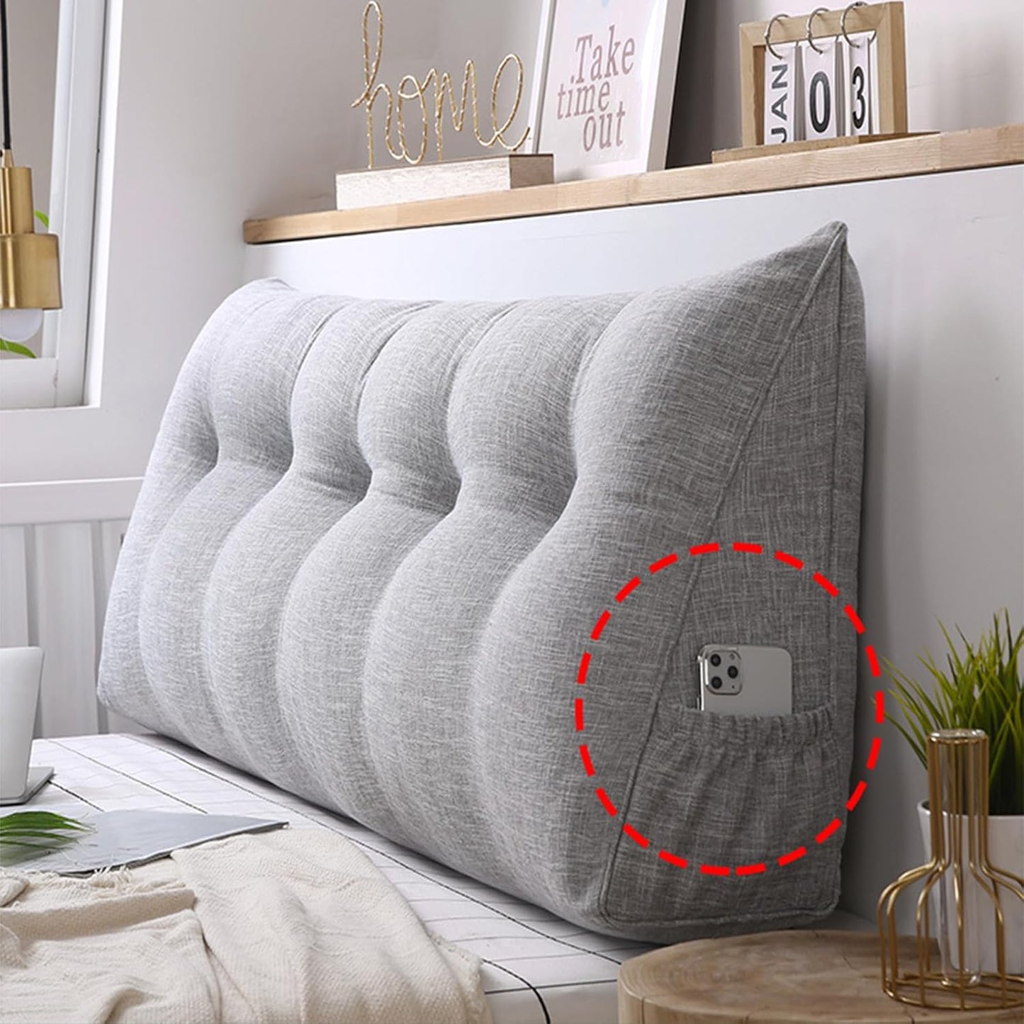 Headboard Wedge Reading Pillow, Headboard Backrest Wedge Pillow Twin with Detachable Cover, Back Support Cushion, Lumbar Support Cushion Waist Backrest,H,120cm