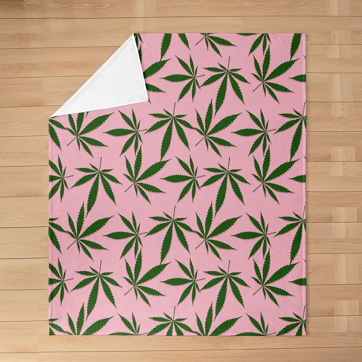 Marijuana Leaf Fleece Throw Blanket for Bed Sofa Couch,Cannabis Leaves Flannel Fuzzy Blanket All Season Green Plants Hemp Bed Blanket,Pink Marijuana Weed Leaf Room Decor Plush Blanket Queen 90"x90"