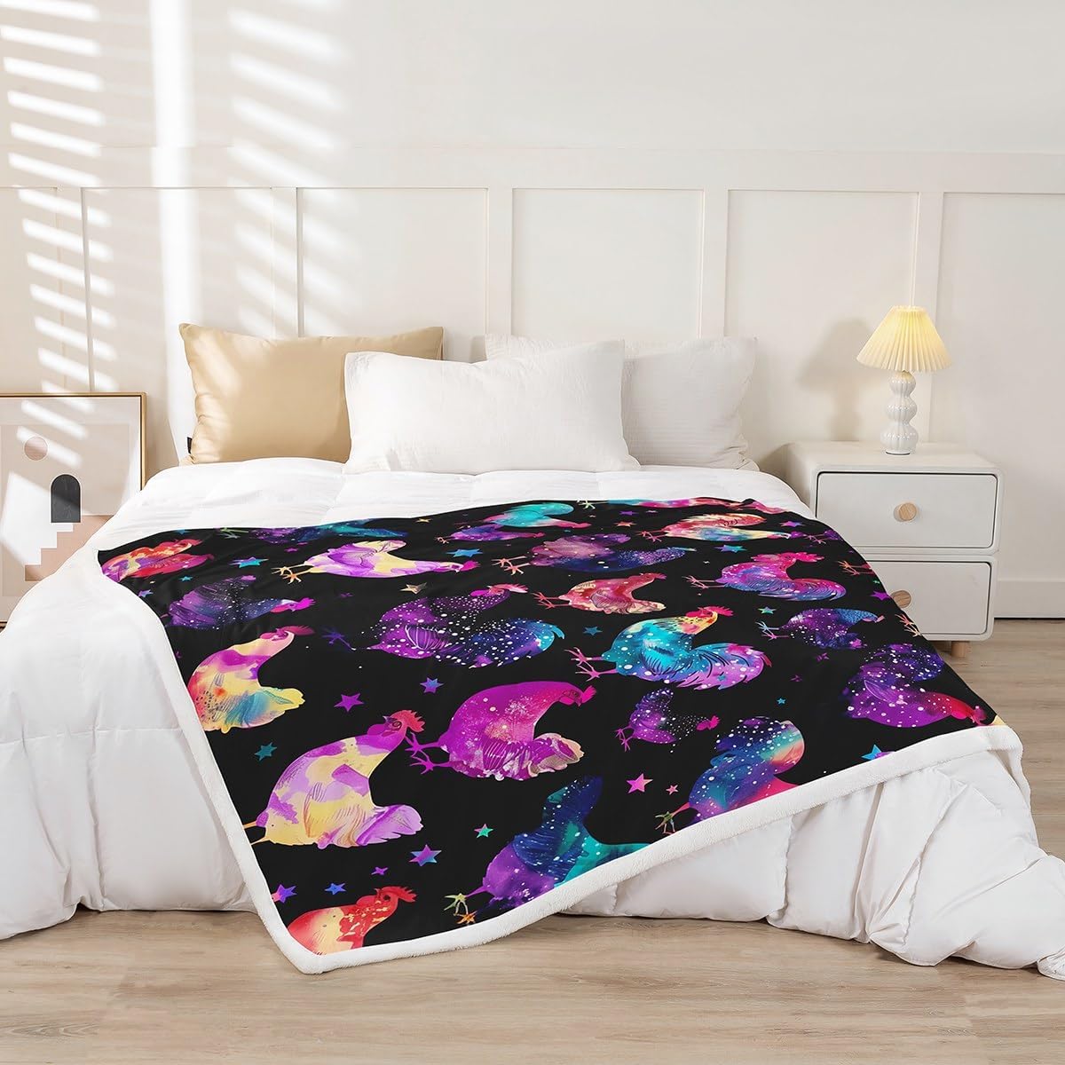 Erosebridal Rainbow Chicken Blanket Throw 50x60,Rustic Farm Animal Throw Blanket for Kids Boys Girls,Neon Ombre Rooster Fuzzy Fleece Blankets