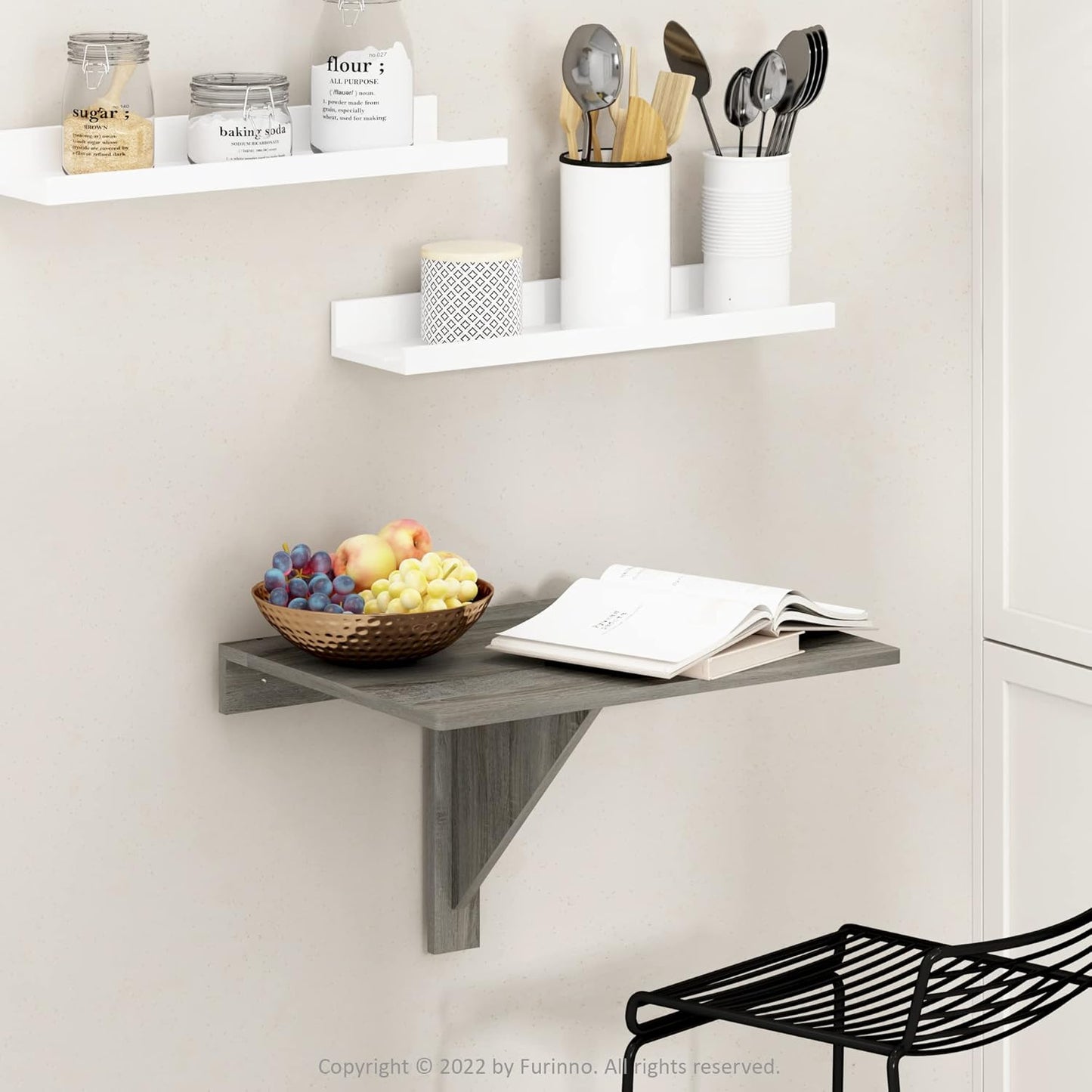 Furinno Hermite Wall Mounting Folding Table, French Oak