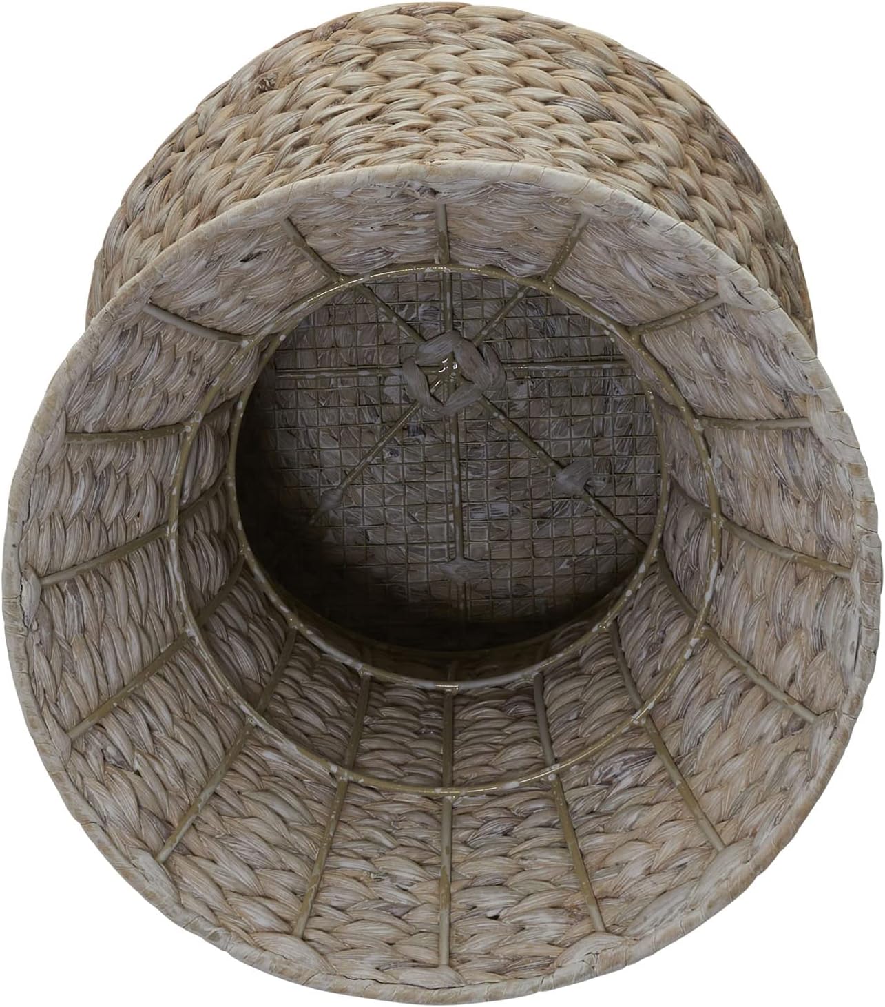 Household Essentials Handwoven Water Hyacinth Wicker Stool with Hourglass Shape, White Wash Finish