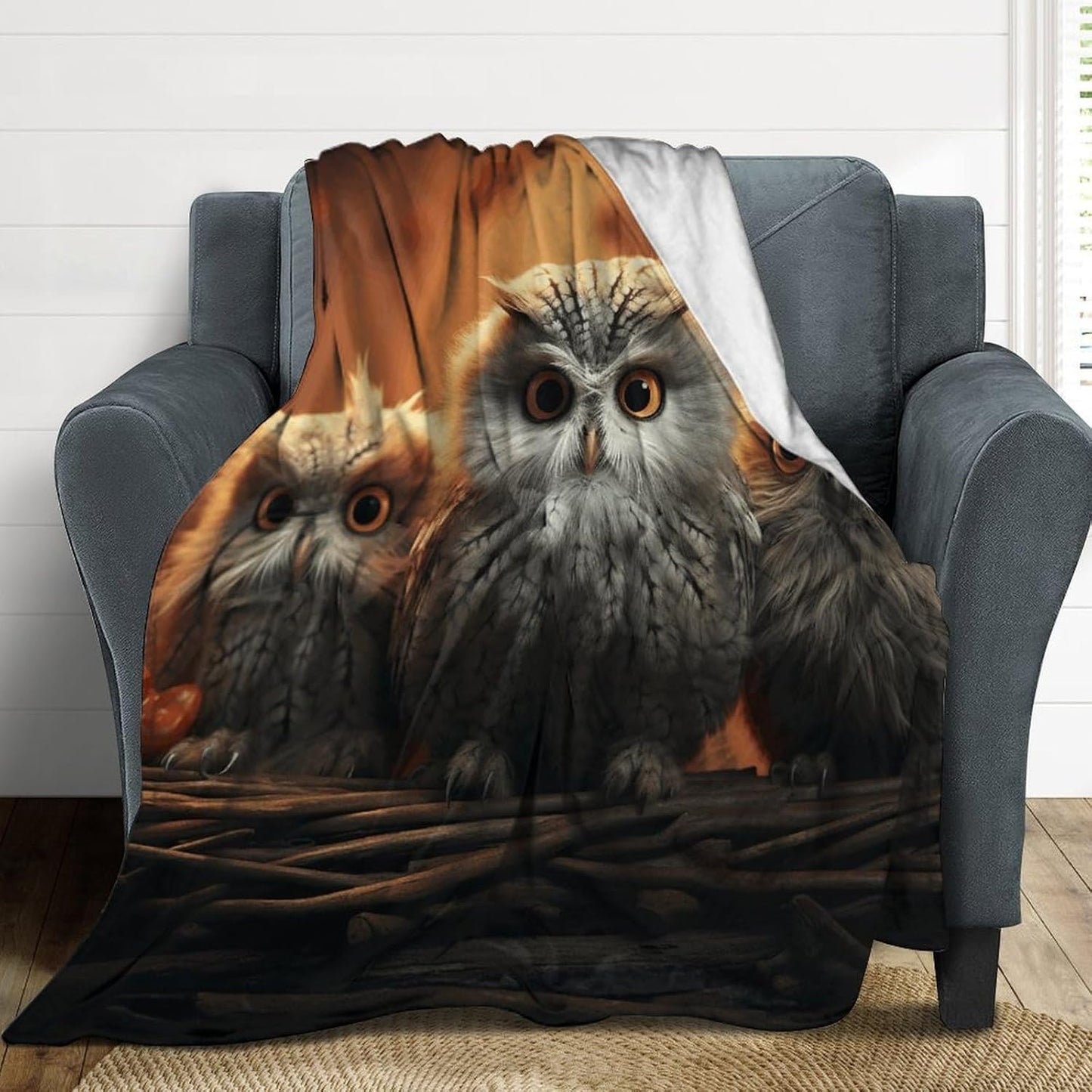 Cute Owl Blanket Chunky Fluffy Fuzzy Bed Blankets Cozy Soft Warm Winter Blankets Anti-Pilling Flannel Throw Blanket for Couch Living Room Bedroom Multiple Size