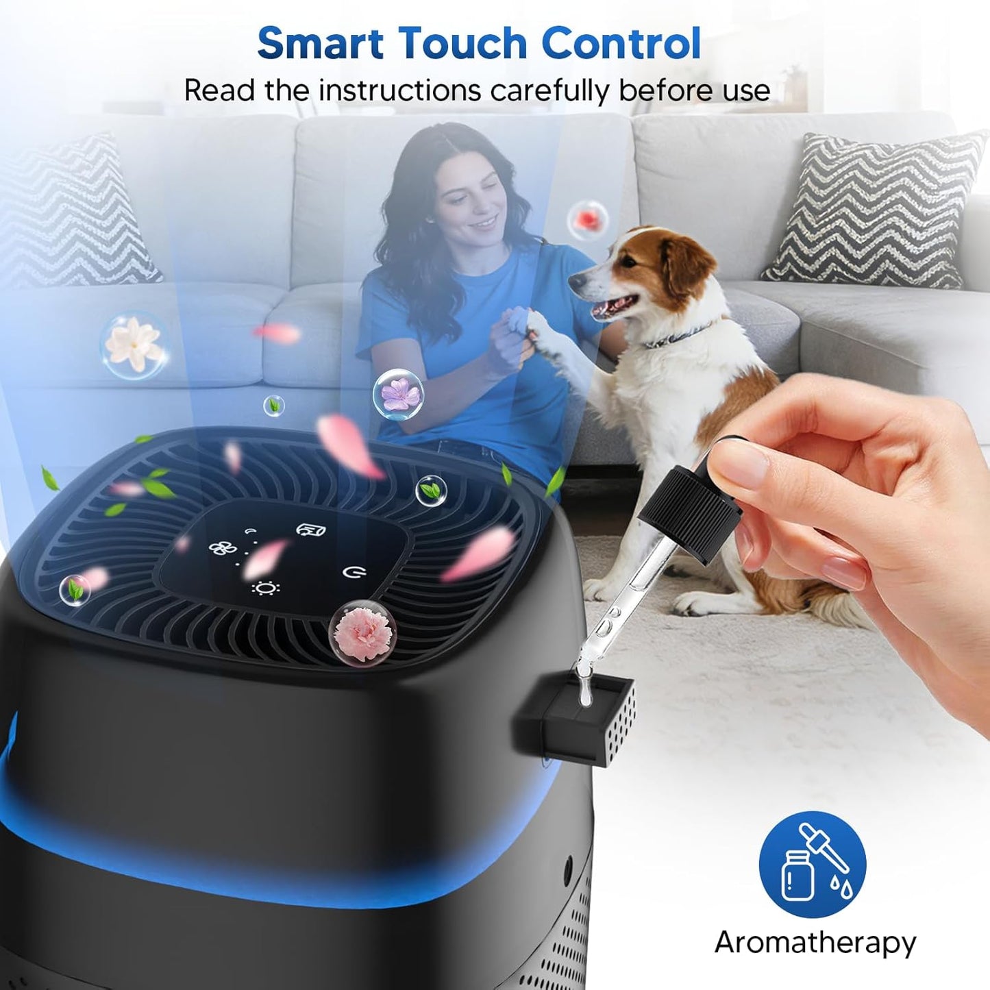 Air Purifier for Bedroom Up to 1250 ft², Air Purifier for Home Pets with Sleep Mode, 4 Fan Speeds, 5 Night Light Modes, Fragrance Function