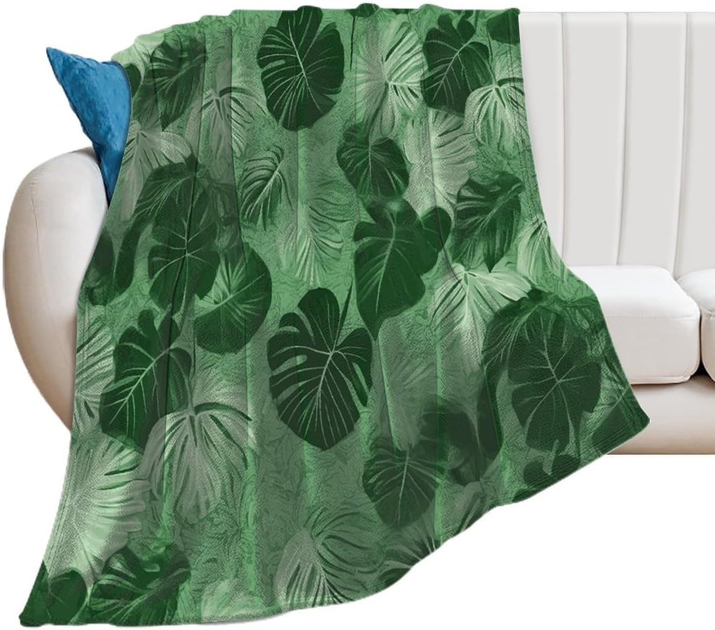 Green Tropical Leaves Throw Blanket for Couch Super Soft Warm Lightweight Throw Blankets Cozy Flannel Bed Blanket Cute Decorative Blankets for All Seasons Home Decor Gift 50"*60"（130 * 150cm）