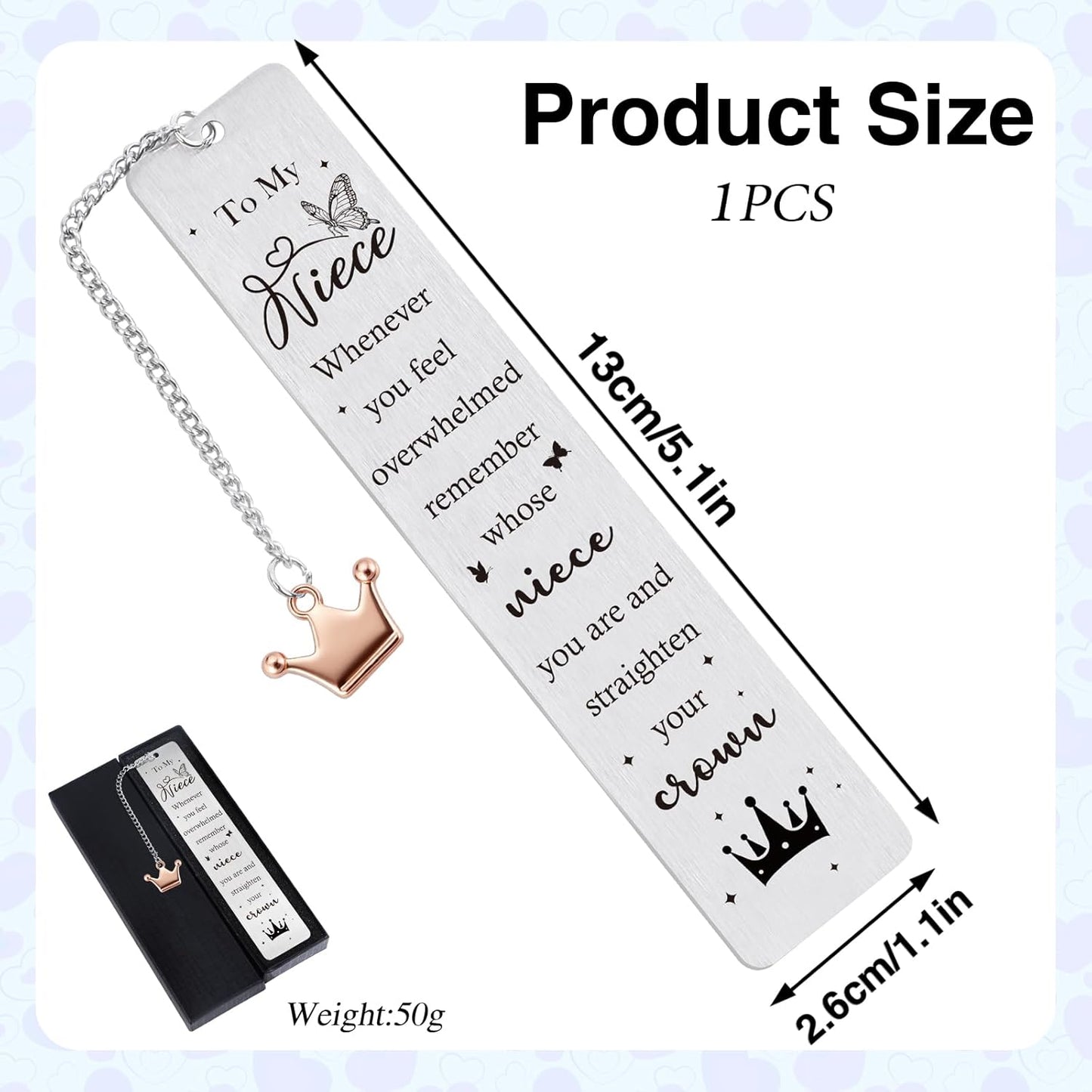 Niece Metal Bookmarks Gifts - Inspirational Niece Gifts from Auntie Uncle, Encouraging Graduation Wedding Birthday Going to College Christmas Accompany Present for Nieces from Aunt Uncle