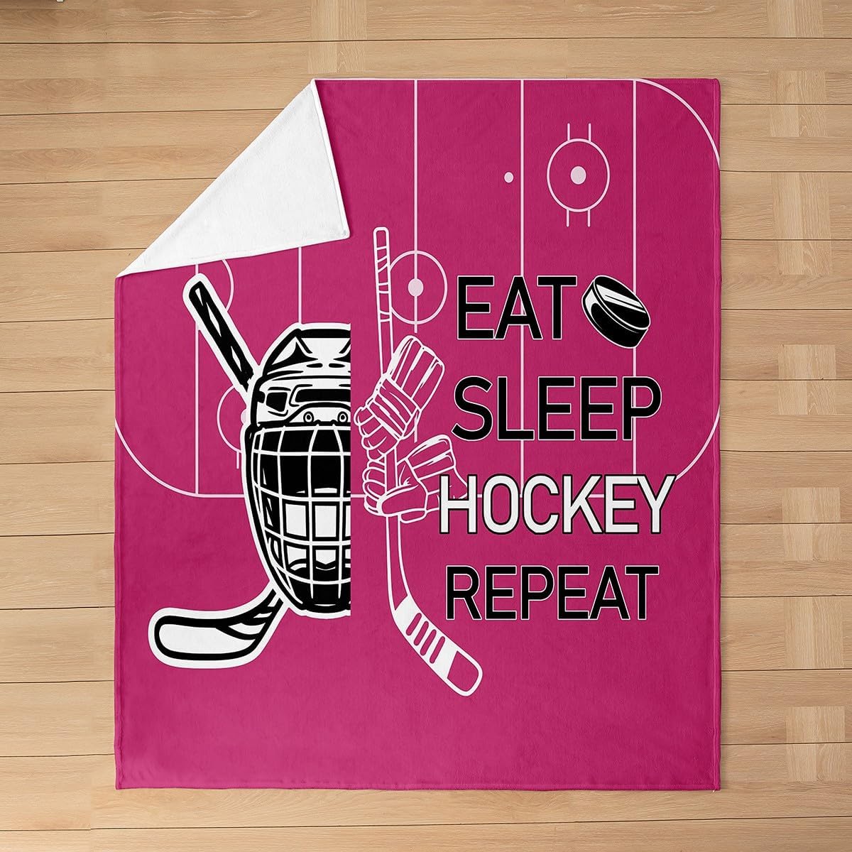 Feelyou Kids Ice Hockey Fleece Throw Blanket Throw 50"x60" Eat Sleep Hockey Fuzzy Blanket for Sofa Couch Winter Sports Hobby Pink All Season Bed Blanket Women Men Fuzzy Blanket