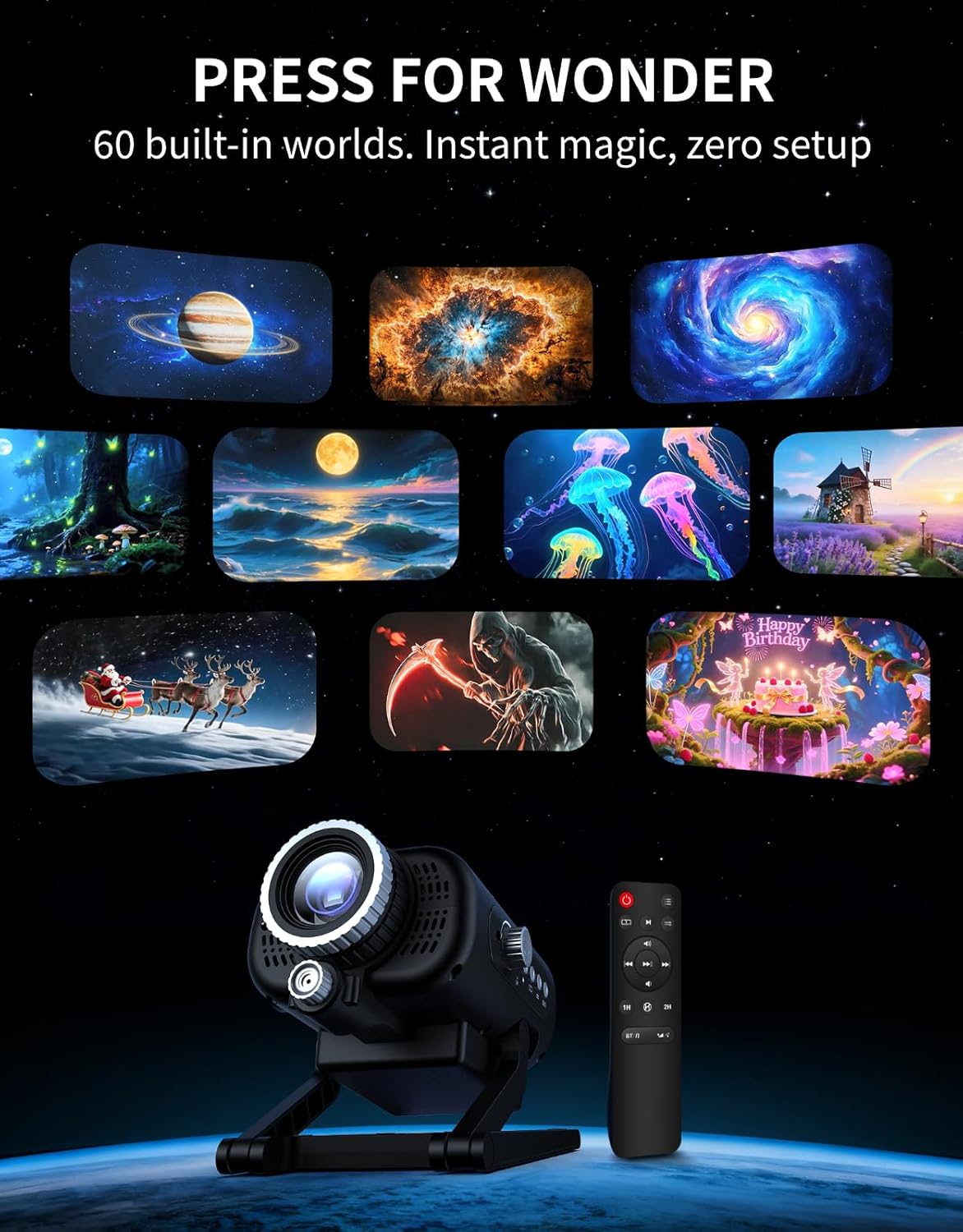 Galaxy Projector, 60 Themes Full-Room Immersive 3D Star Projector, Space Galaxy Projector, Large Area Home Planetarium Night Light Projector with HD Soft Light for Stress Relief Gifts