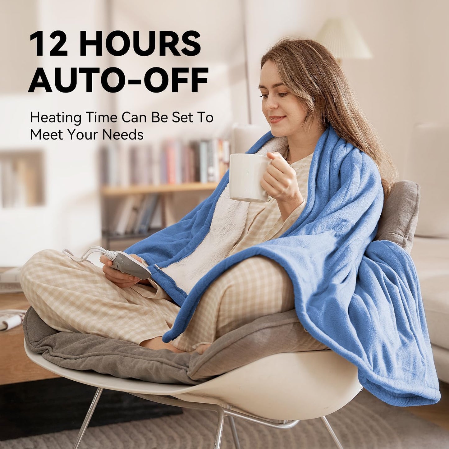 Warm Storm Electric Blanket Twin Heated Blanket Sherpa&Polar Fleece 10 Heating Levels 12 Hours Auto Off Machine Washable Blue 62"x 84"