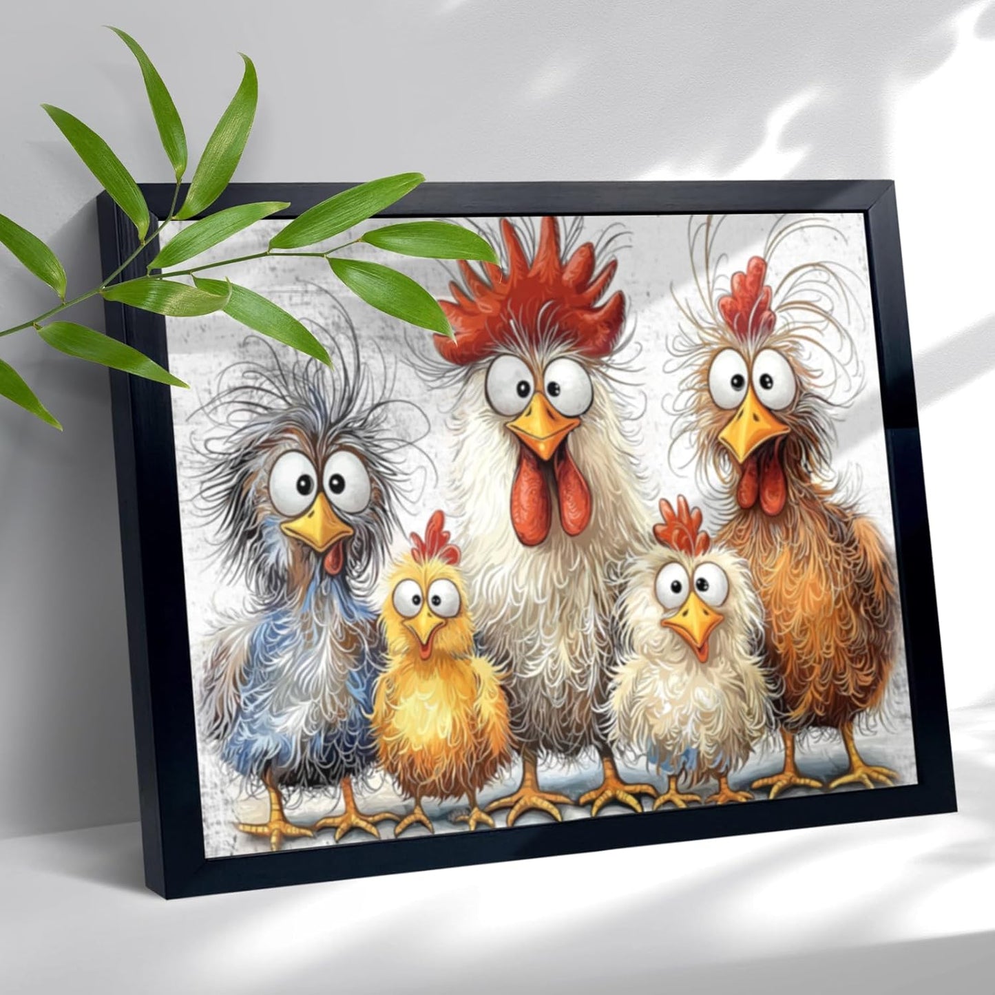 Black Frame Funny Chicken Canvas Wall Art Rooster Portrait Pictures Decor Rustic Animal Painting Home Modern Artwork Decorations Framed for Kitchen Living Room Bedroom Bathroon Office 12 x 16 inch