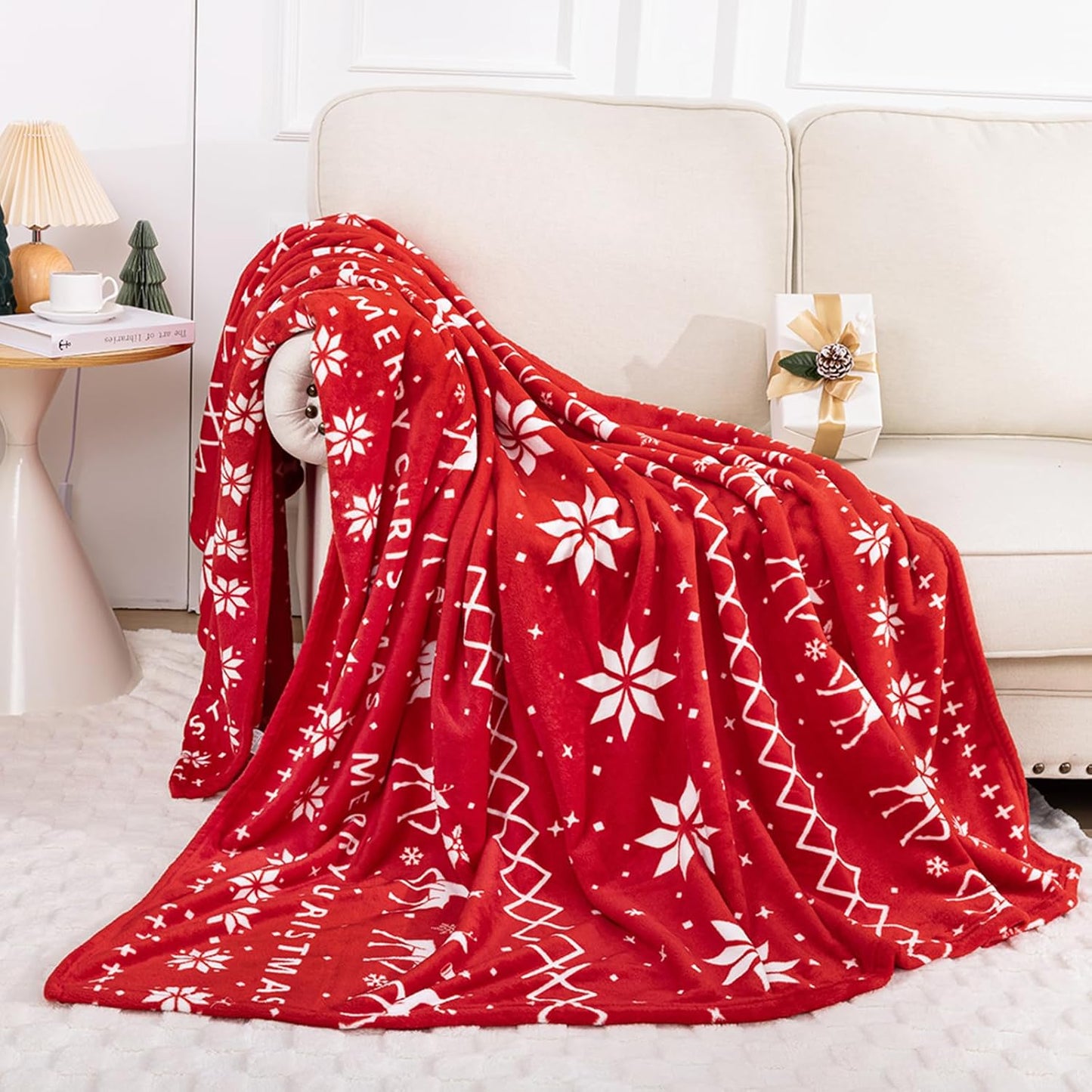 Fleece Throw Blanket Super Soft Cozy Bed Throws 60" x 80", Lightweight Fuzzy Comfy Textured Flannel Blanket Warm Plush Christmas Decor Throw Blankets for Couch, Sofa, Bed