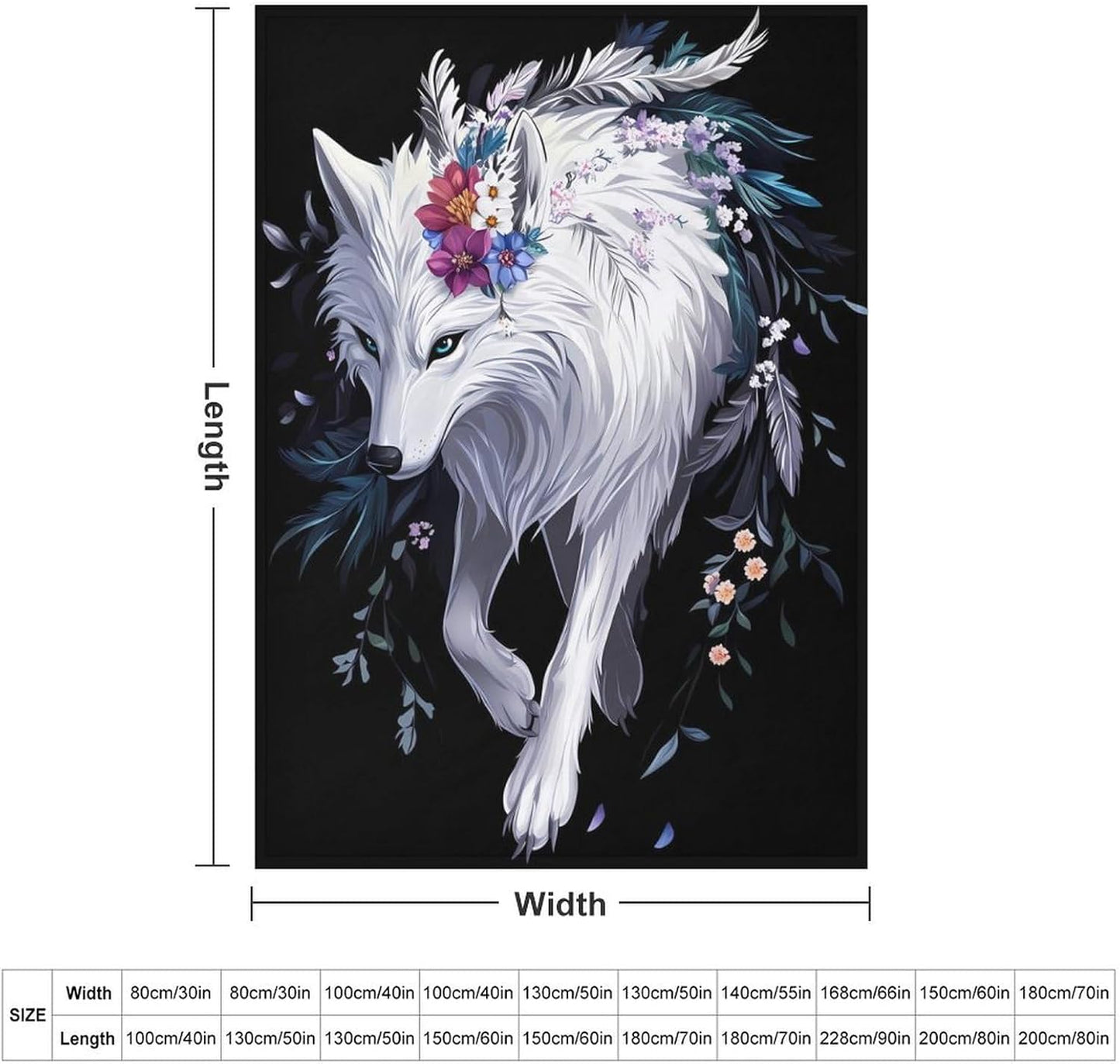 Flower Wolf Throw Blanket for Couch Bed Plush Cozy Fuzzy Flannel Blanket for All Season 55"x70"