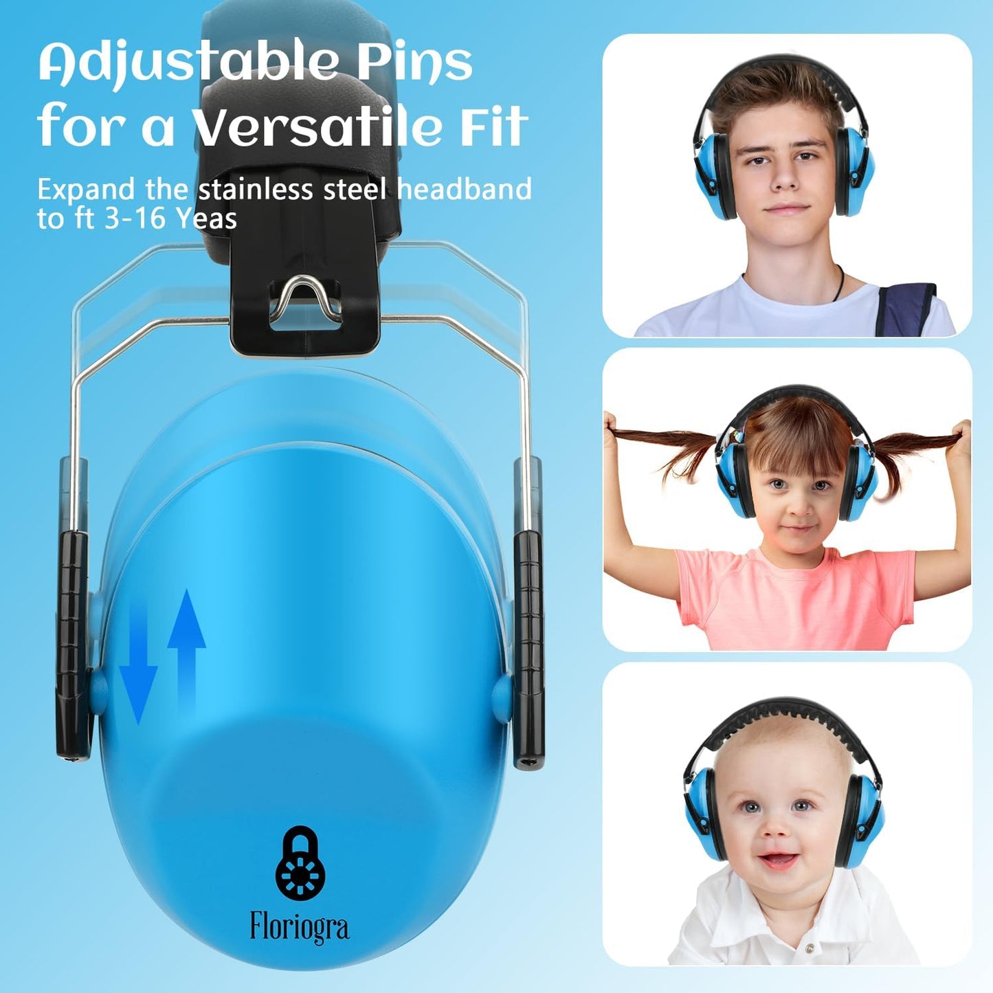Floriogra 3 Pack Noise Canceling Headphones for Kids, Kids Ear Protection Earmuffs for Autism, Toddler, Children, Noise Cancelling Sound Proof Earmuffs/Headphones for Concerts, Air Shows, Fireworks