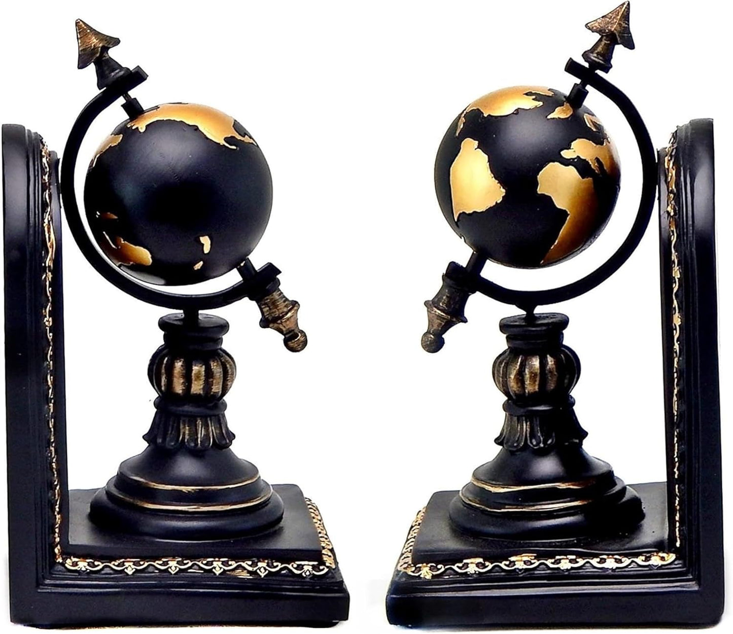 Bellaa Decorative Bookend Globe Arrow Armillary Atlas Celestial Sphere Astronomy Art Vintage Statues Book Ends Heavy Duty Shelf Supports Shelves Stoppers Holder Nonskid