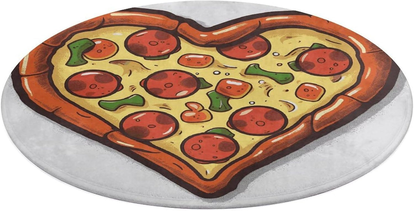 I Love Pizza Heart Circle Rug Retro Luxury Coral Velvet Floor Mat Non Slip Soft Indoor Floor Carpet Comfy Thickened Area Rugs Modern Aesthetic Minimalist Carpets for Home Decor