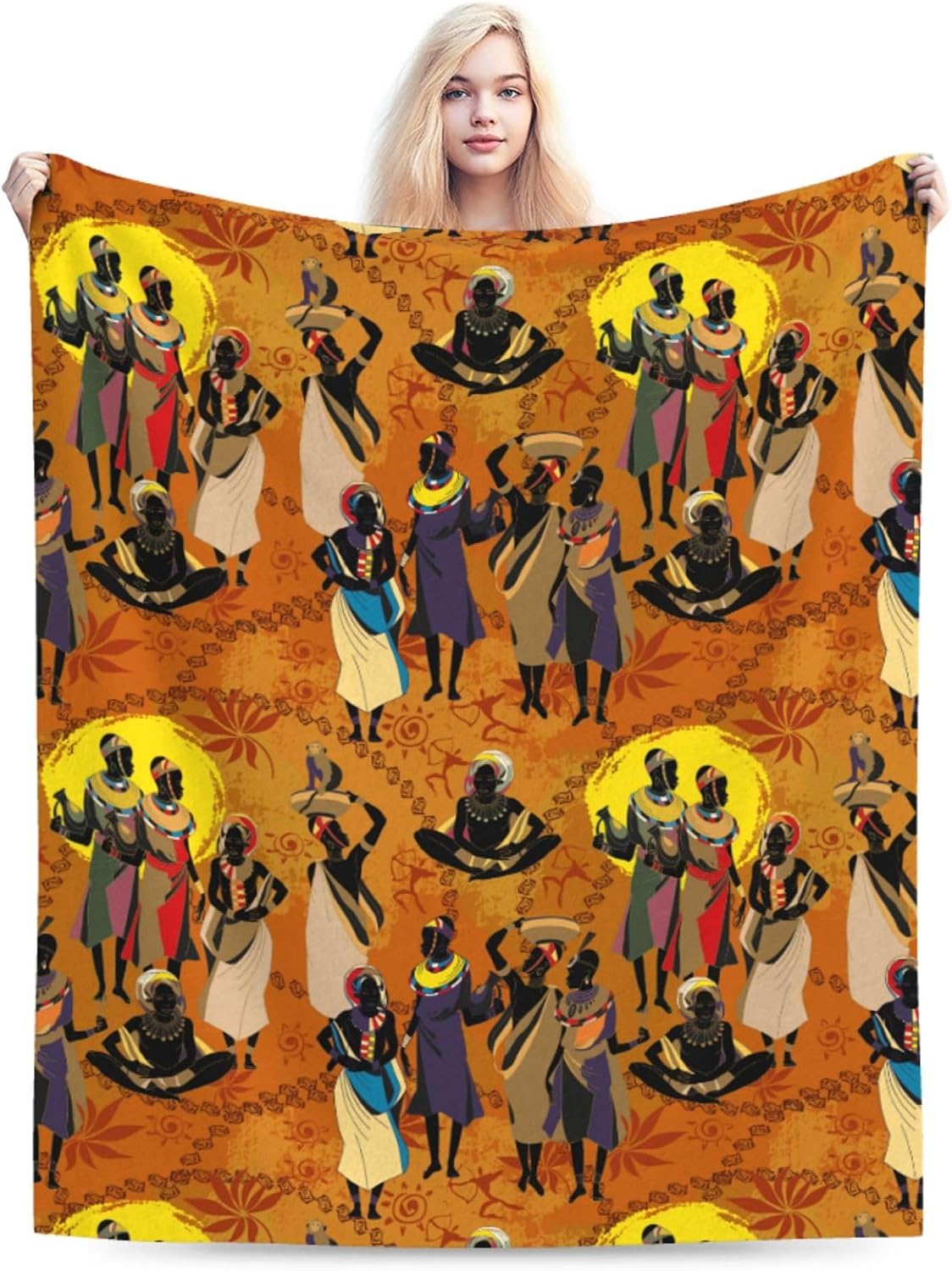 Black Women Fleece Throw Blanket Ultra Soft Cozy Ethnic African American Decorative Flannel Blanket for Home Bed Couch Chair Travel 60x50in