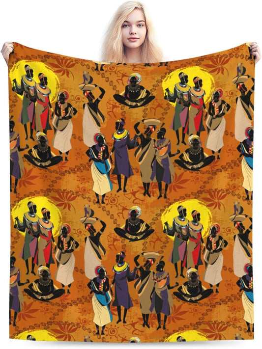 Black Women Fleece Throw Blanket Ultra Soft Cozy Ethnic African American Decorative Flannel Blanket for Home Bed Couch Chair Travel 60x50in