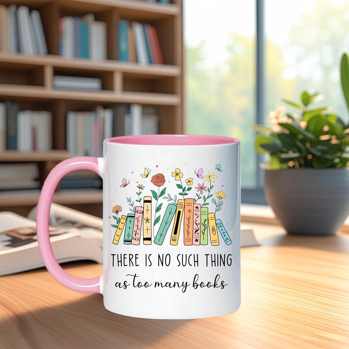 Book Lovers Coffee Mug, Reading Gift for Reader Woman Man, 11 oz Ceramic Water Coffee Cup for Bookworms Bookish Reader Book Club Party Mug (Too many Books)