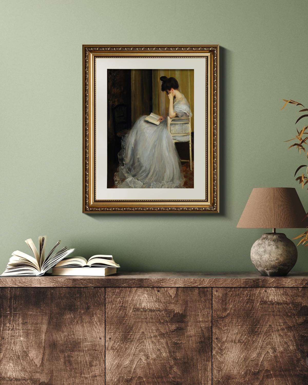 VIYYIEA Gold Framed Wall Art Canvas Print Home Decor for Living Room Women Reading Pictures for Bedroom Bathroom Wall Decor Women Portrait Art Wall Painting Vintage Art Prints Room Wall Decor 13x16in