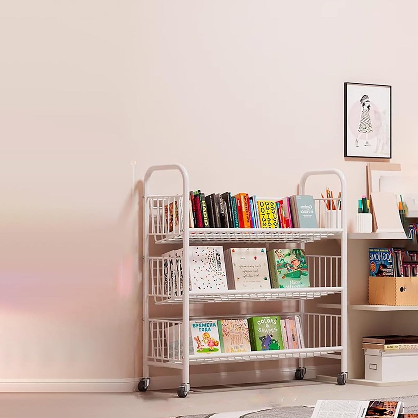 Modern Open Bookshelf,Floor Shelf in The Living Room,Narrow Floor Standing Bookshelf Organizer,Door Behind Magazine Organizer Rack,for Bedroom, School and Playroom.(70 * 30 * 105cm)